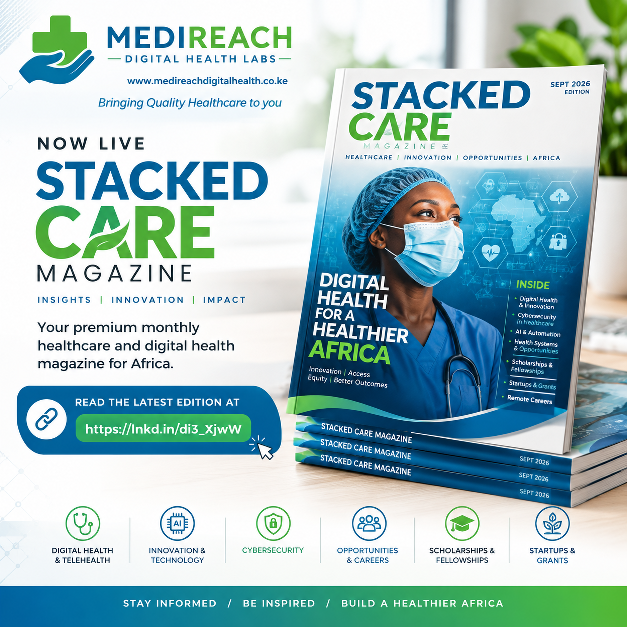 STACKED CARE Magazine cover — Digital Health for a Healthier Africa, September 2026 edition